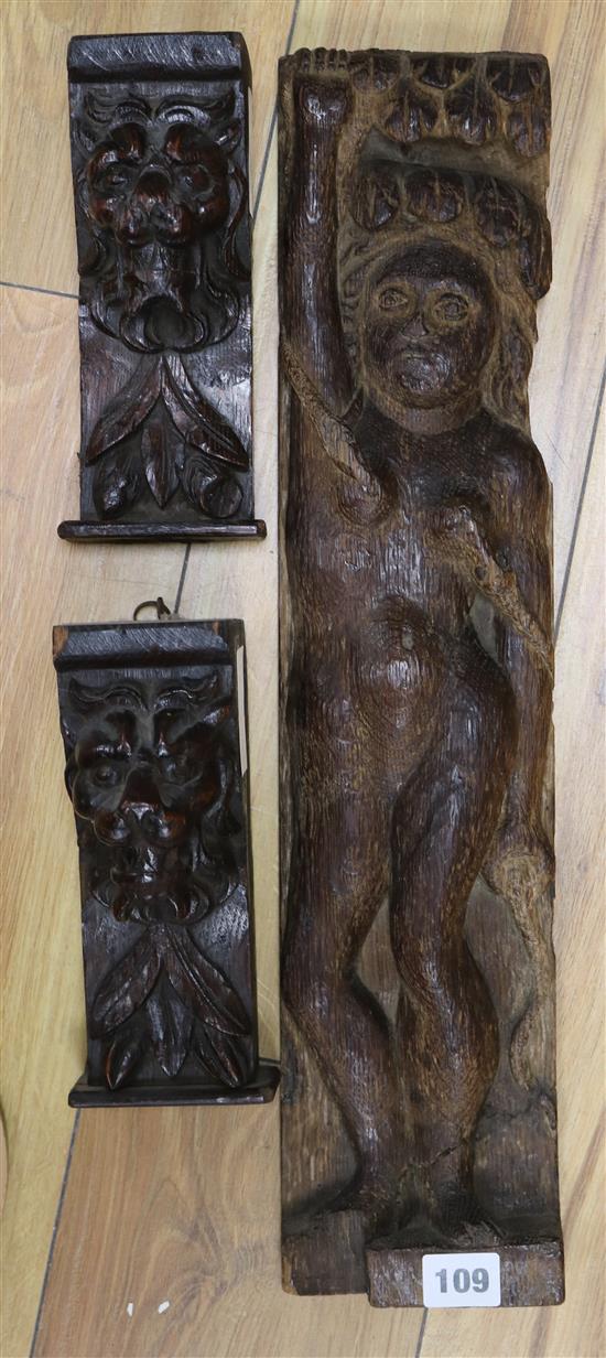 Three oak carvings